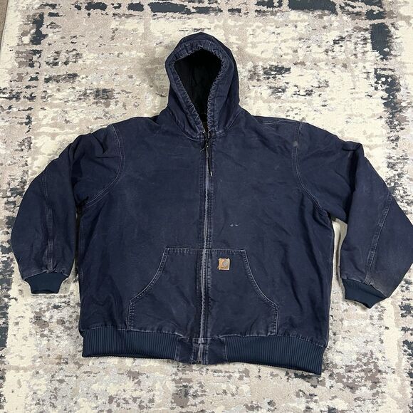 Carhartt Other - Vintage Carhartt Jacket Mens 3XL Tall Navy Hooded Canvas Lined Work J130 MDT